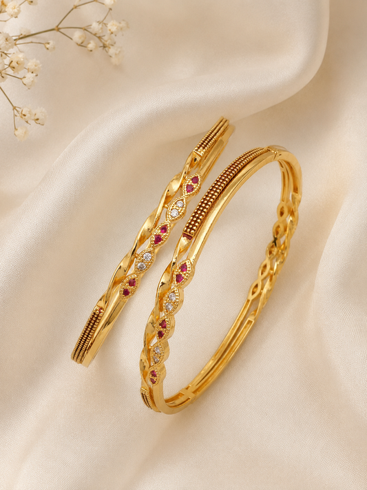 Stylish Oxidise Bangles With Micro Gold Finish Pack Of 2 Pieces ( 1 Pair )