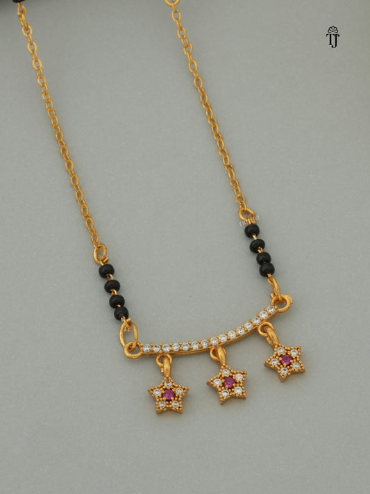 Daily Wear Mangalsutra Design | Gold Plated Star Design with Black Beads & AD Diamond