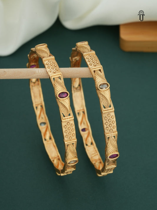 Beautiful Designer Bangles With Ruby Stones Pack Of 2 Pieces ( 1 Pair )