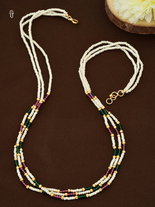 Women 3 Layer Moti Mala Design | Multi-Color Mala with Gold Plated Beads & Shepherd Hook