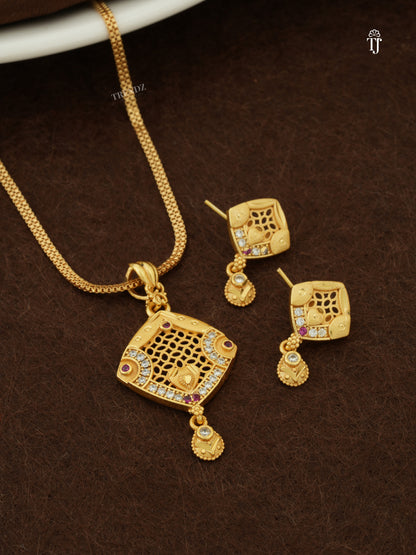 1 Gram Gold Necklace New Model | Heart Design Pendant & Earrings with AD Diamonds