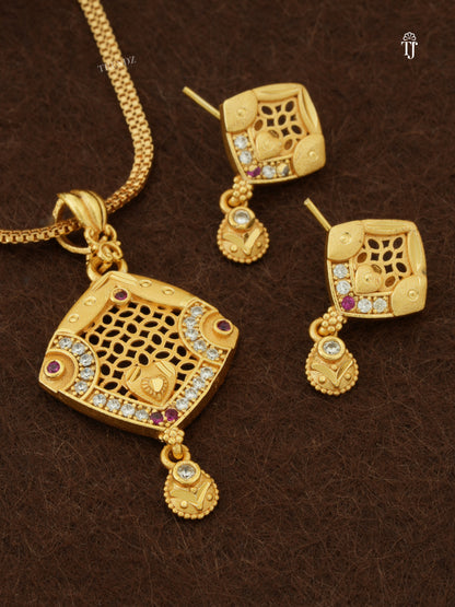 1 Gram Gold Necklace New Model | Heart Design Pendant & Earrings with AD Diamonds
