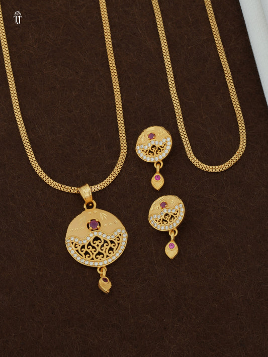 1 Gram Gold Pendant for Women | Premium Traditional Pendant & Earrings