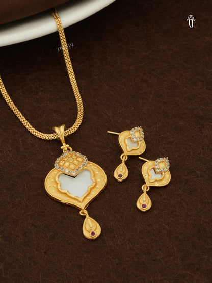 1 Gram Gold Plated Pendant Set for Ladies | Stylish Pendant & Earrings with 24" Chain