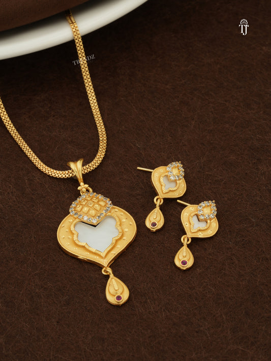 1 Gram Gold Plated Pendant Set for Ladies | Stylish Pendant & Earrings with 24" Chain