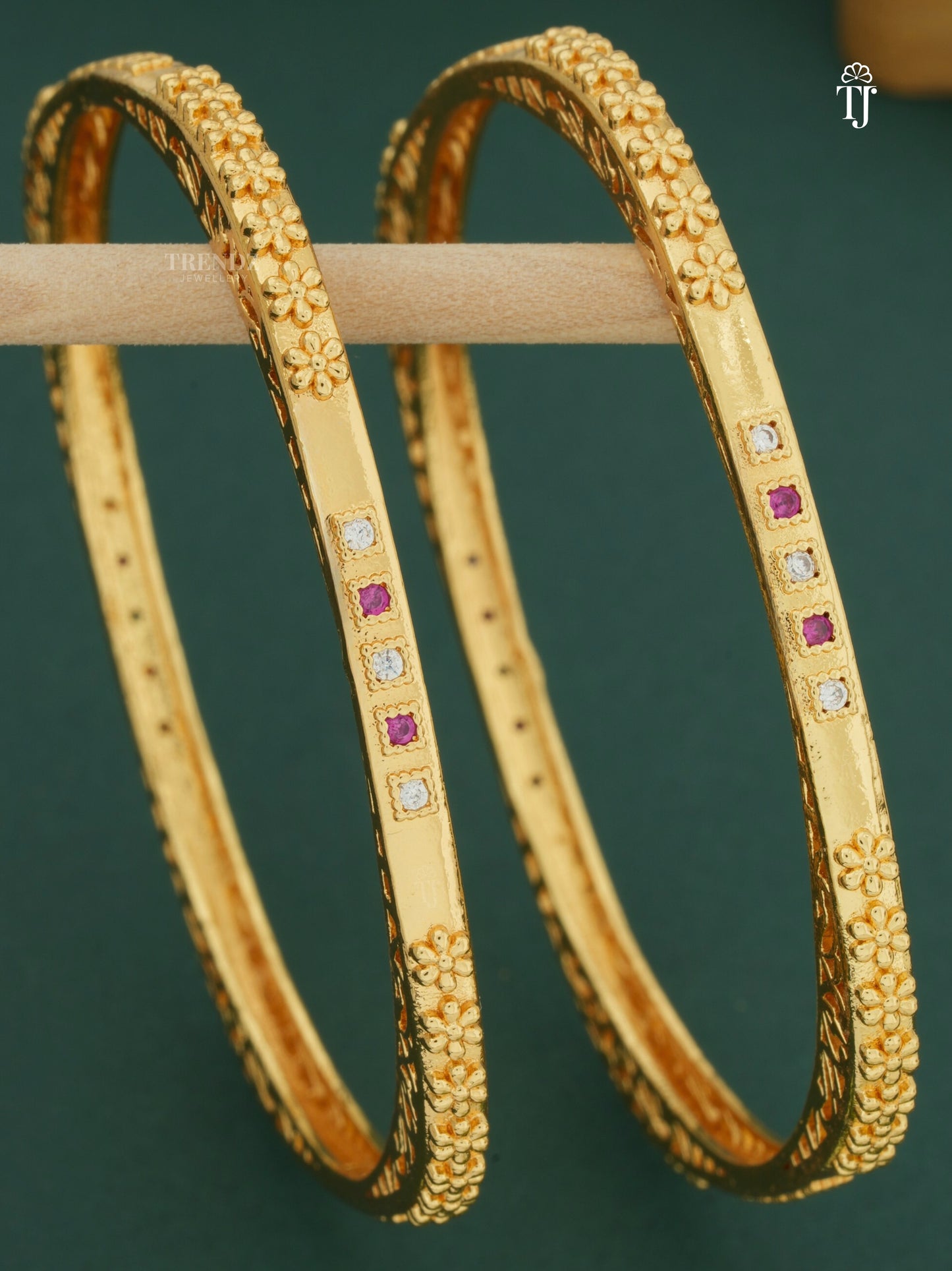 Stylish Square Shape Bangles With Micro Gold AD Diamond Gold Pack Of 2 Pieces ( 1 Pair )