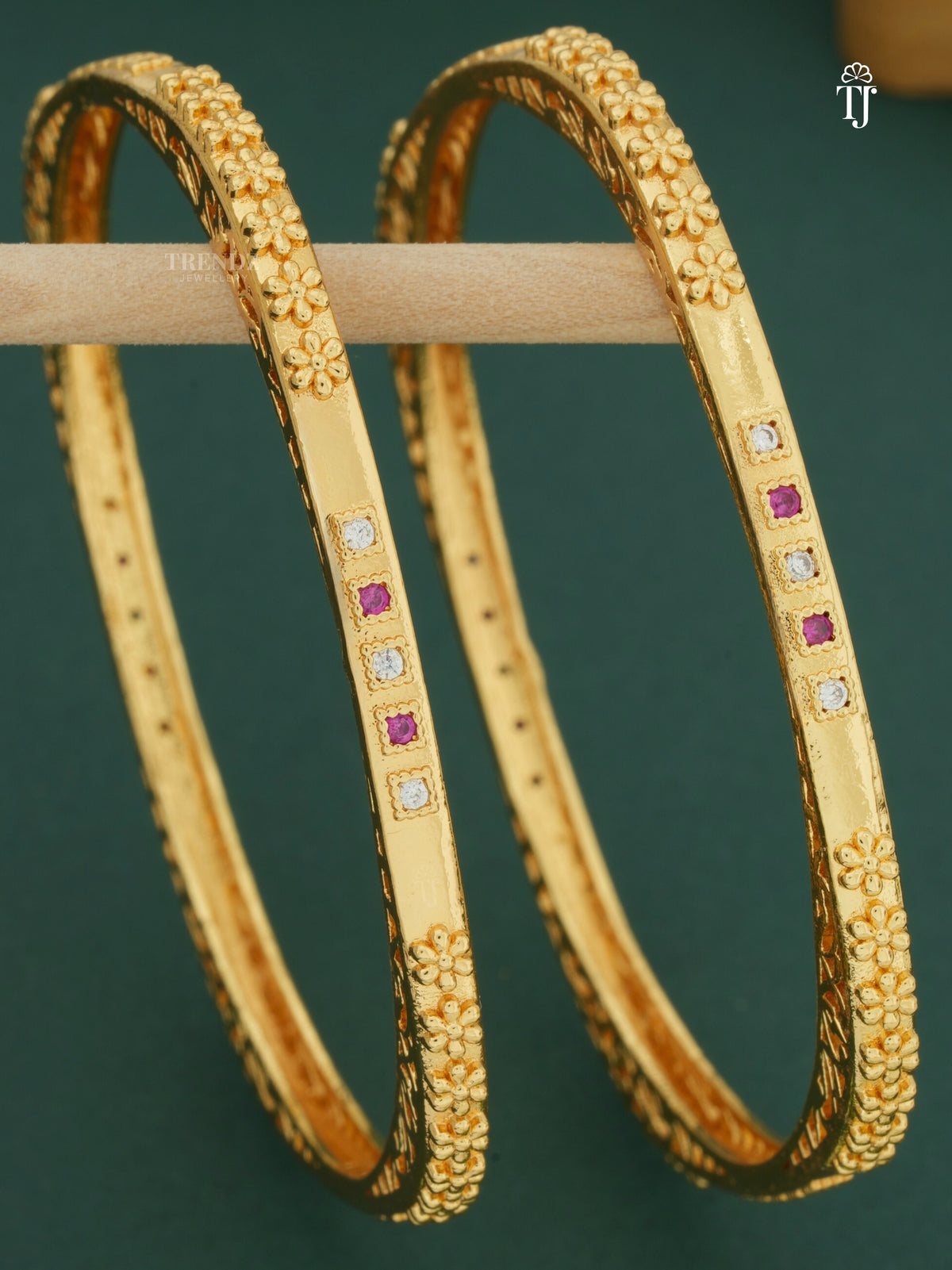 Stylish Square Shape Bangles With Micro Gold AD Diamond Gold Pack Of 2 Pieces ( 1 Pair )