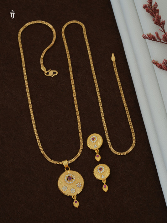 Artificial Diamond Pendant Set | Round Shape Latest Design (1 Set)