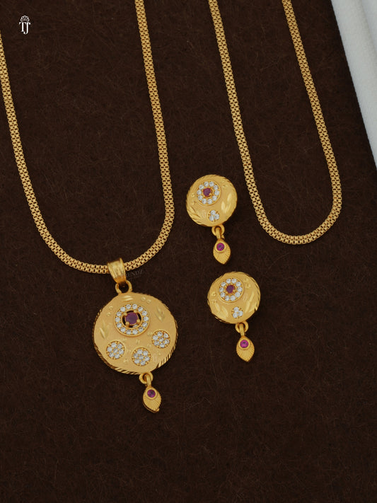 Artificial Diamond Pendant Set | Round Shape Latest Design (1 Set)