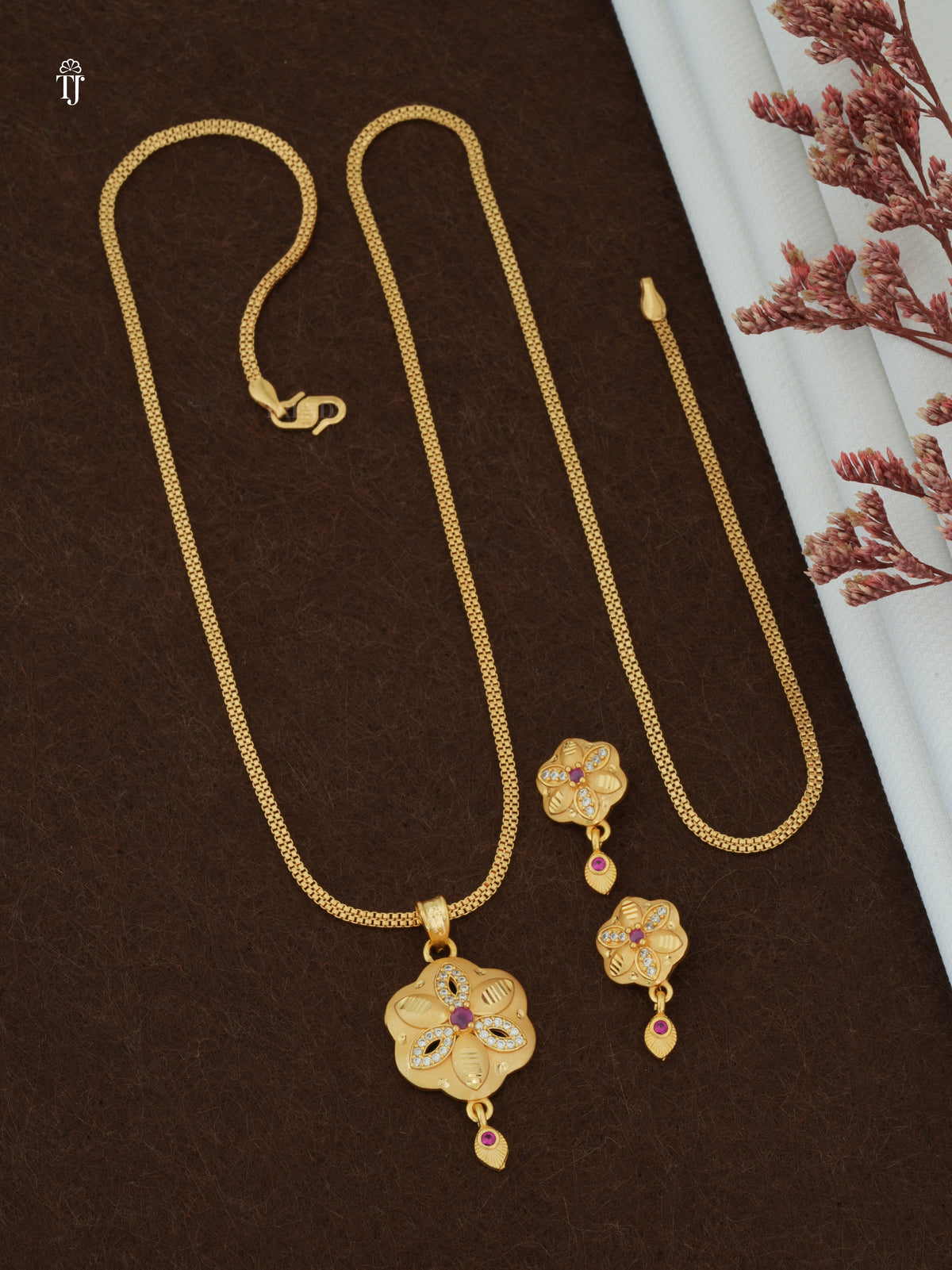 Artificial Gold Pendant Set for Women | Cute Flower Design Pendant & Earrings