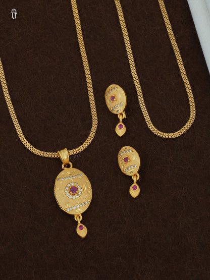 Artificial Pendant with Earrings | Chic Designer Gold-Plated Set (1 Set)