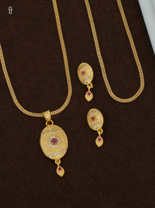 Artificial Pendant with Earrings | Chic Designer Gold-Plated Set (1 Set)