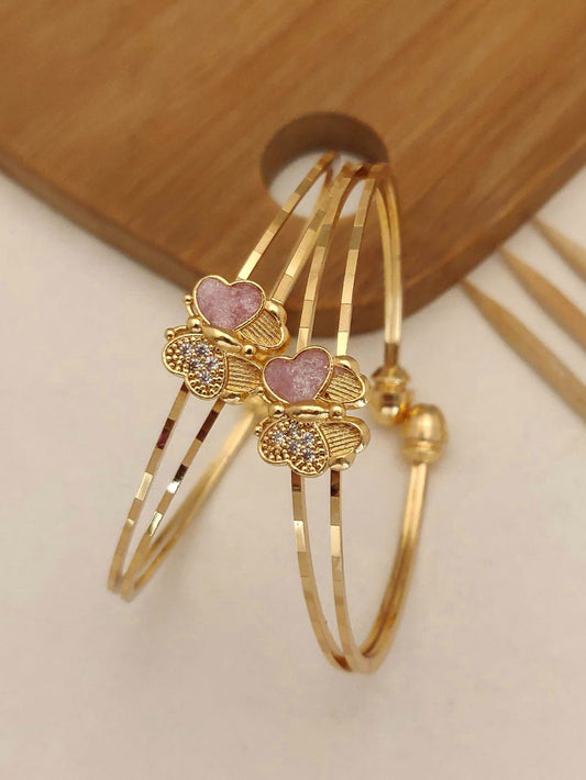 Beautiful Daily Wear Butterfly Style Adjustable Bracelets With Pink Meena Work Pack Of 2 Pieces ( 1 Pair )