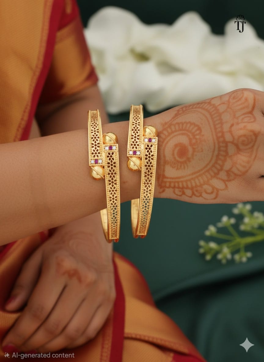 Beautiful Designer Bangles With Micro Gold Polish Pack Of 2 Pis (1 Pair)