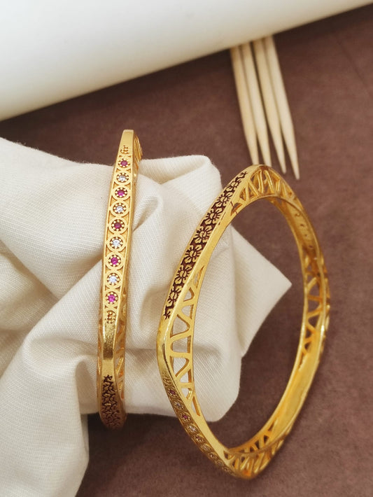Beautiful Square Shape Bangles With AD Stone With Micro Gold pack of 2 Pieces ( 1 pair )