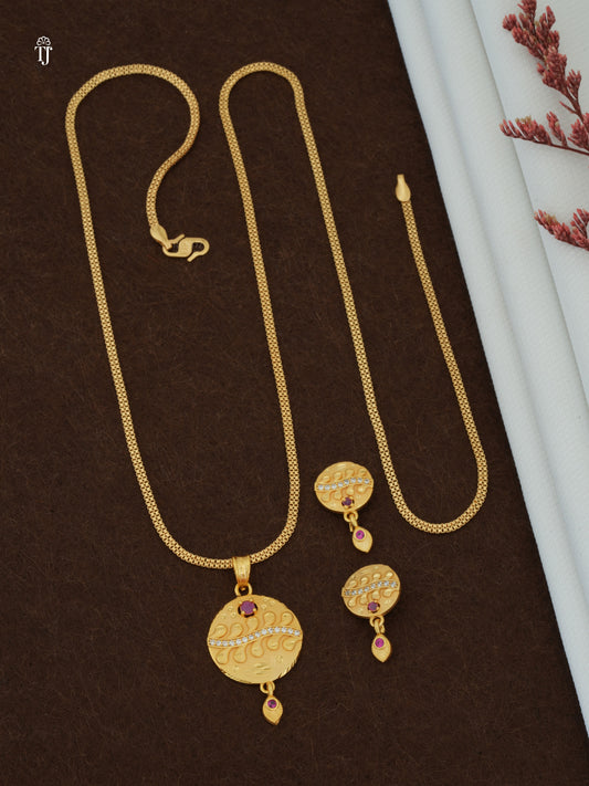 Best Imitation Gold Pendant Set | Trendy Round Pendant & Earrings
