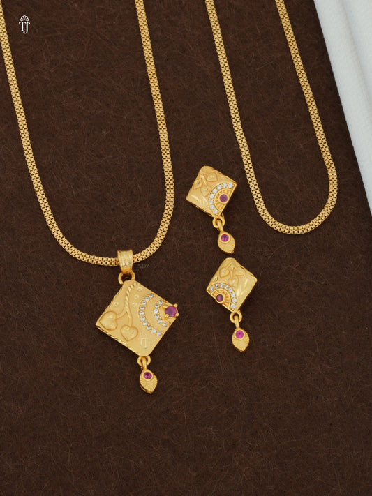 Best Pendant Set Design for Girls | Stylish Gold-Plated Pendant & Earrings (1 Pair)