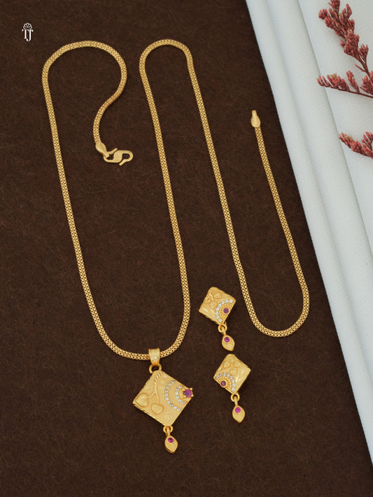 Best Pendant Set Design for Girls | Stylish Gold-Plated Pendant & Earrings (1 Pair)