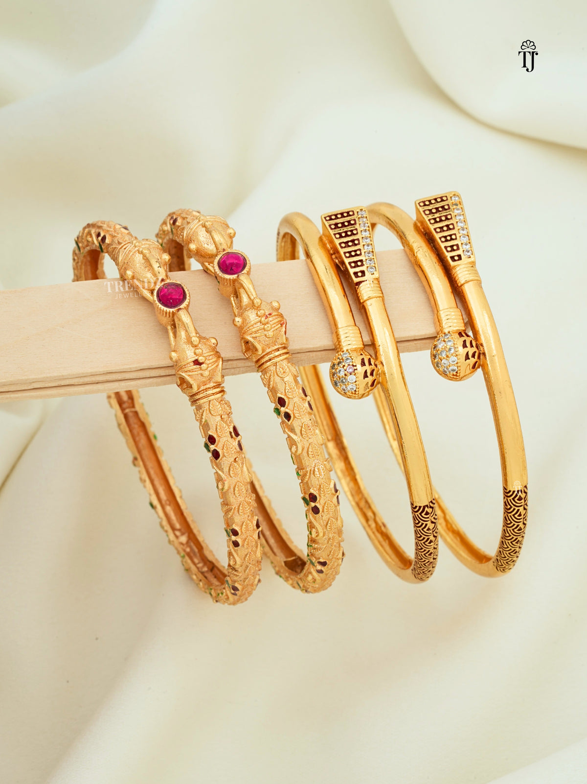 Budget-Friendly Bangles Combo of 2 Pair | Gold Plated Elephant Meenakari & Broad Oxidised AD Bangles