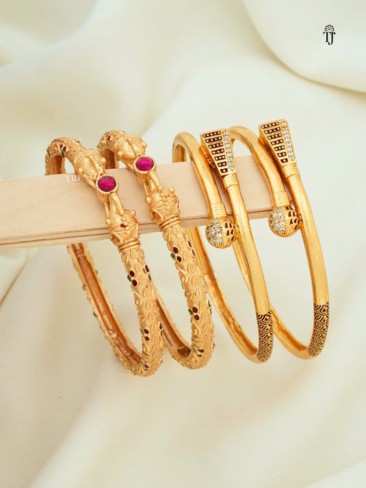 Budget-Friendly Bangles Combo of 2 Pair | Gold Plated Elephant Meenakari & Broad Oxidised AD Bangles