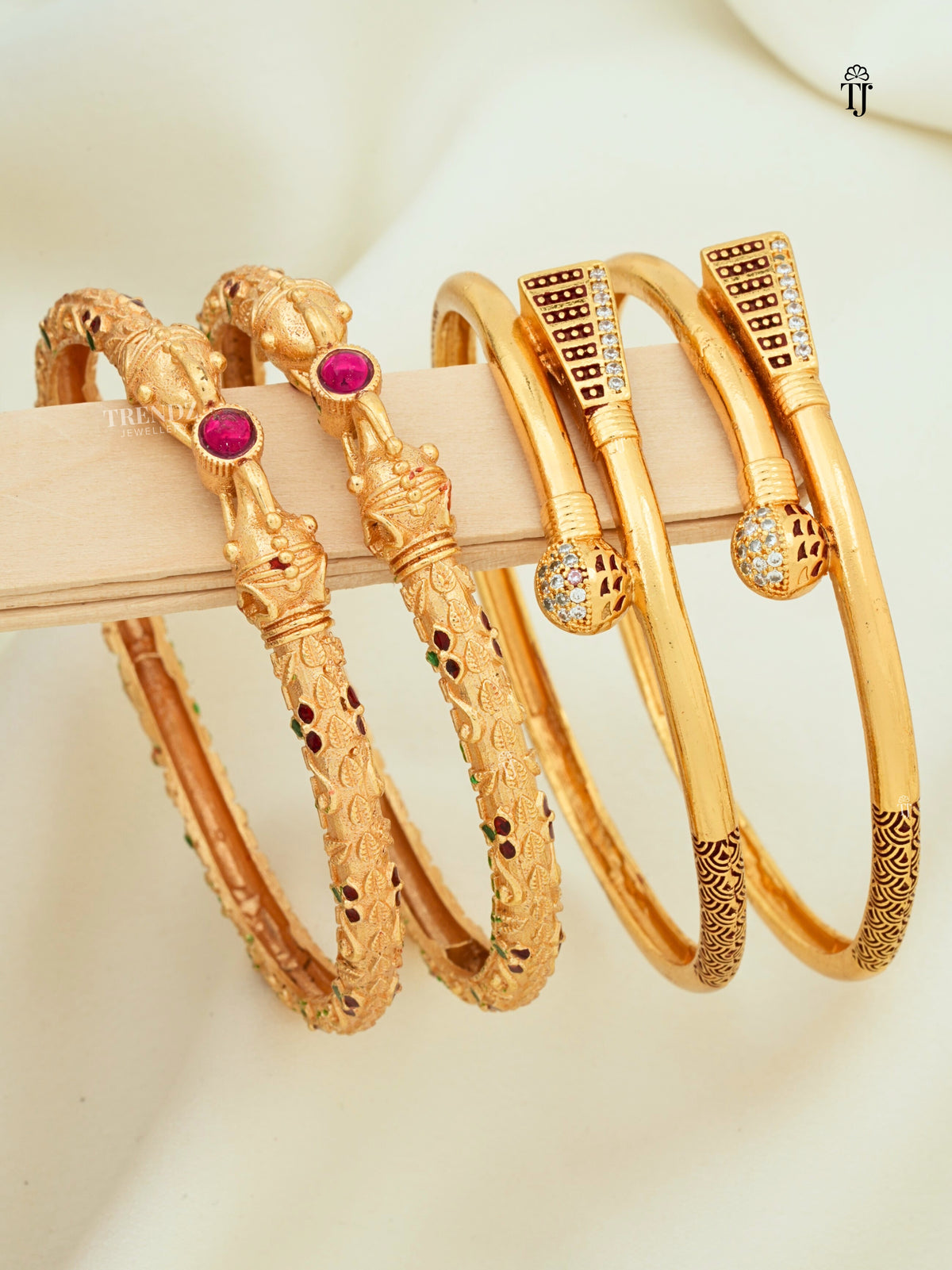 Budget-Friendly Bangles Combo of 2 Pair | Gold Plated Elephant Meenakari & Broad Oxidised AD Bangles