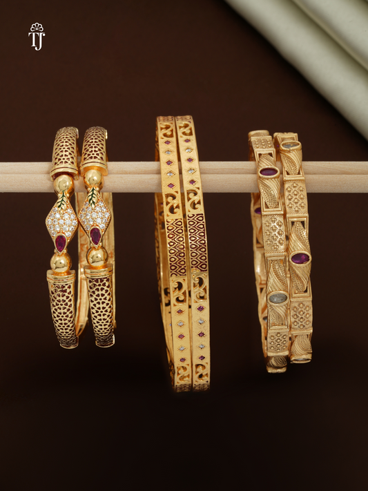 Premium Artificial Brass Bangles - Combo Set of 6 Pcs (3 Pairs)