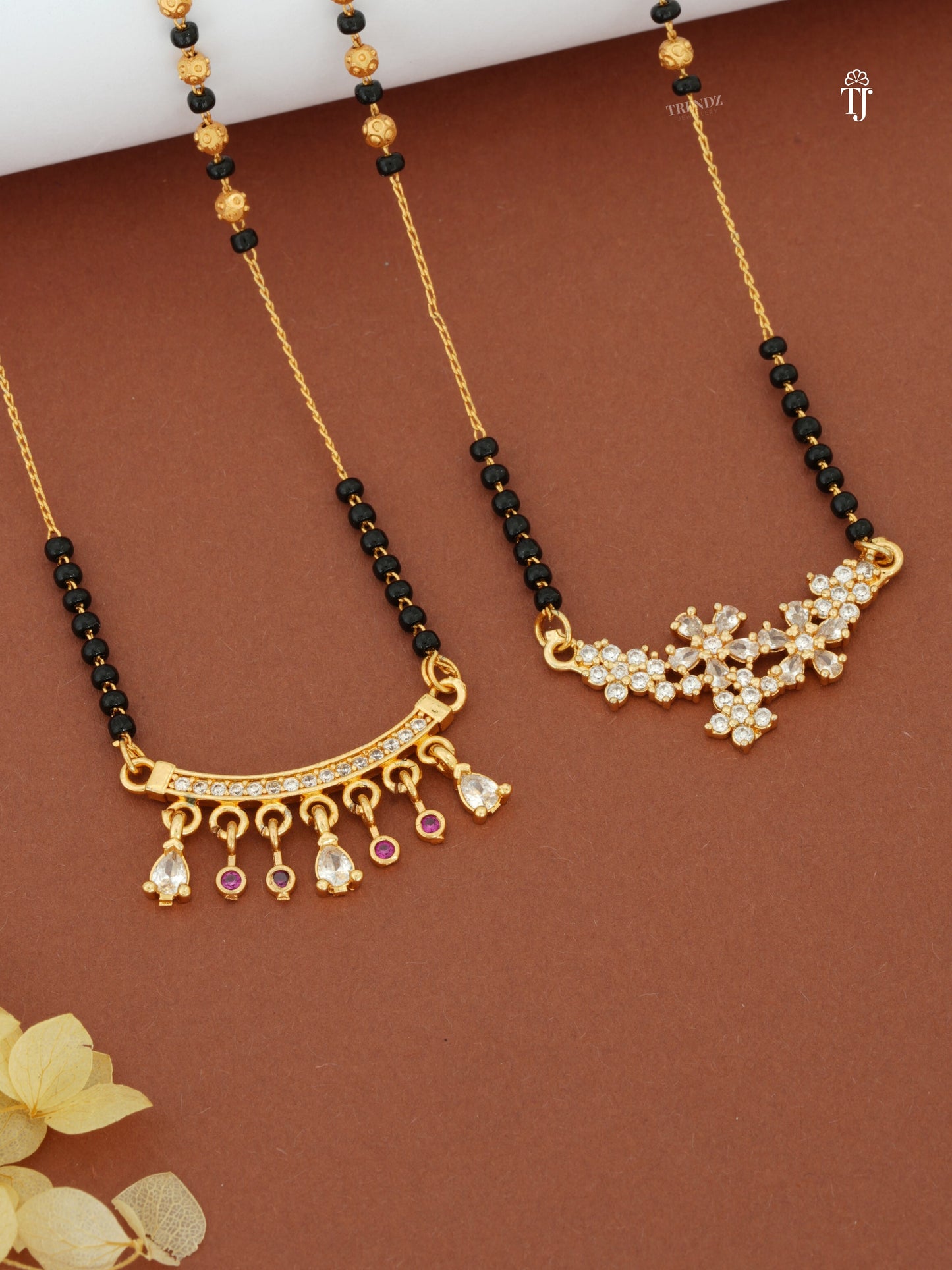 Buy Diamond Mangalsutra Online in India | 3-Flower AD Design Mangalsutra Set - Best Diwali Deal