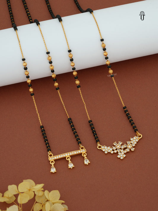 Buy Latest Designs in American Diamond Mangalsutras | Golden Mangalsutra with White Diamond & Black Beads