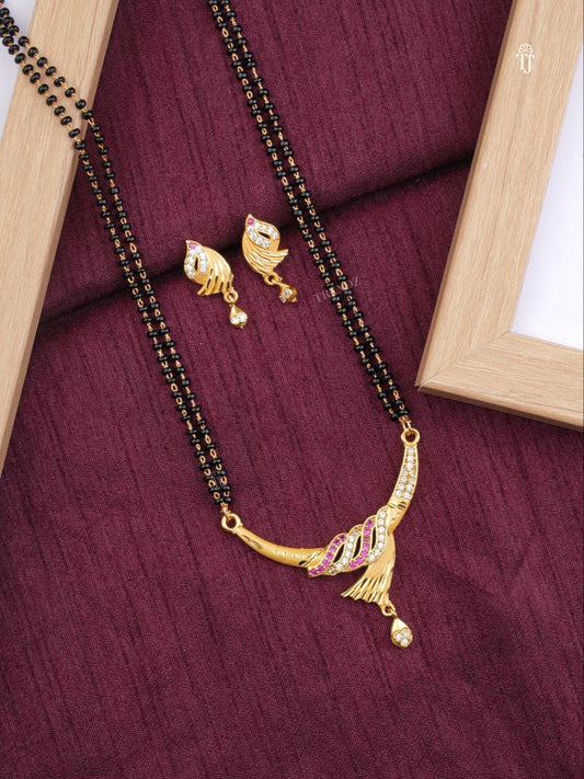 Buy Latest Mangalsutra Designs | Stunning Black Beads & AD Diamonds with Matching Earrings