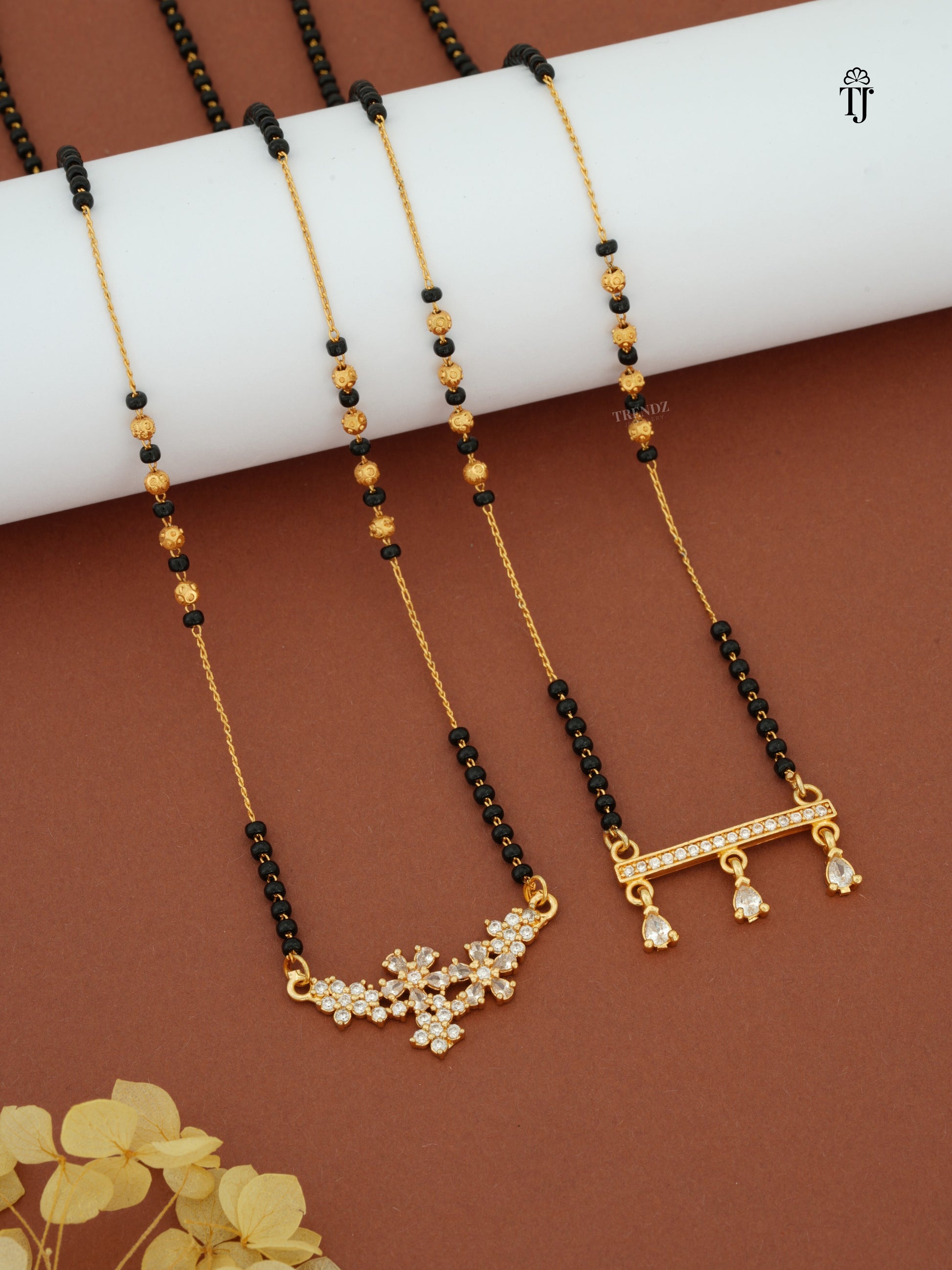 Buy Women AD Mangalsutra Design Online | White Diamond & Black Beads Mangalsutra – 22 Inch