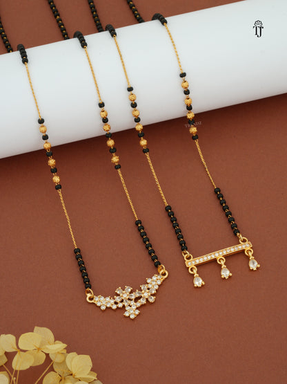Buy Women AD Mangalsutra Design Online | White Diamond & Black Beads Mangalsutra – 22 Inch