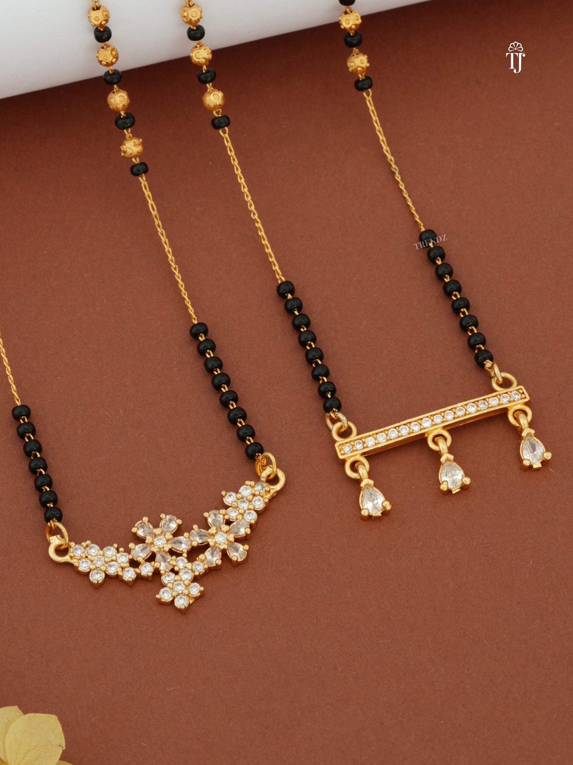 Buy Women AD Mangalsutra Design Online | White Diamond & Black Beads Mangalsutra – 22 Inch
