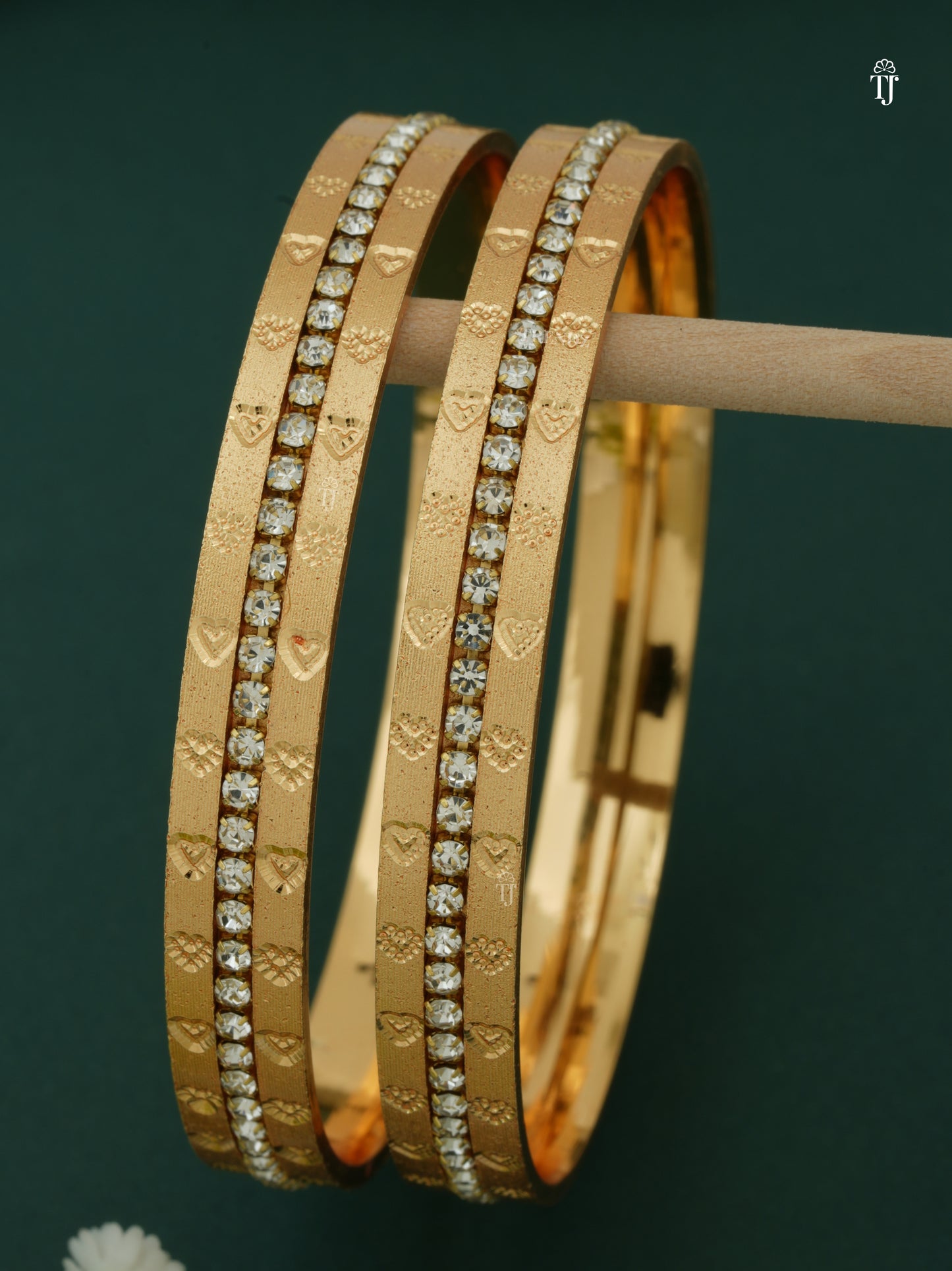 CNC Bangles Design Gold | White Diamond Heart-Shape Bangles for Women