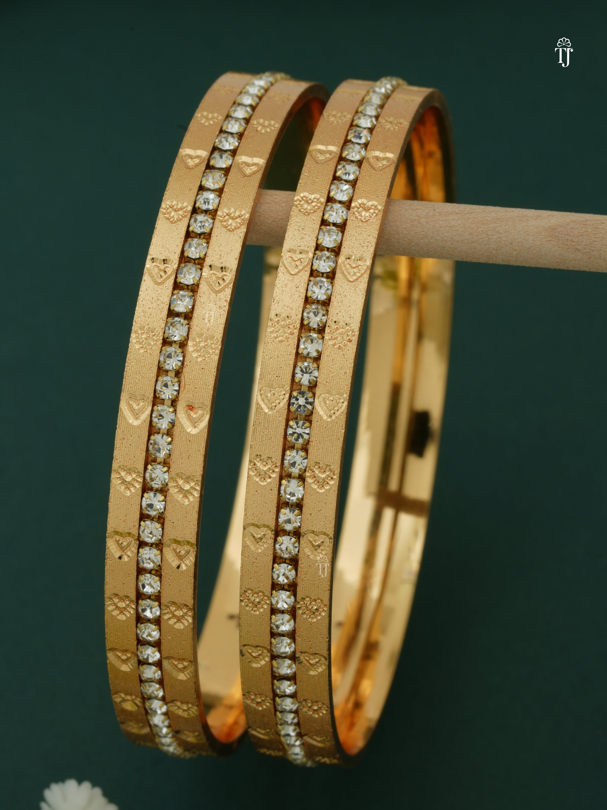 CNC Bangles Design Gold | White Diamond Heart-Shape Bangles for Women
