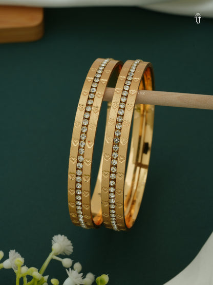 CNC Bangles Design Gold | White Diamond Heart-Shape Bangles for Women