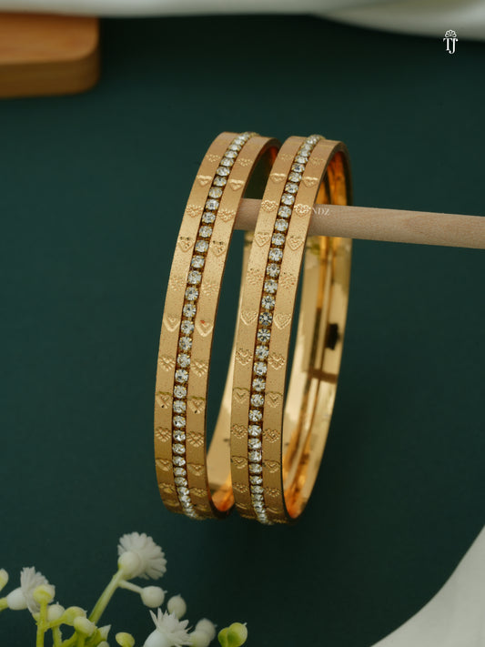 CNC Bangles Design Gold | White Diamond Heart-Shape Bangles for Women