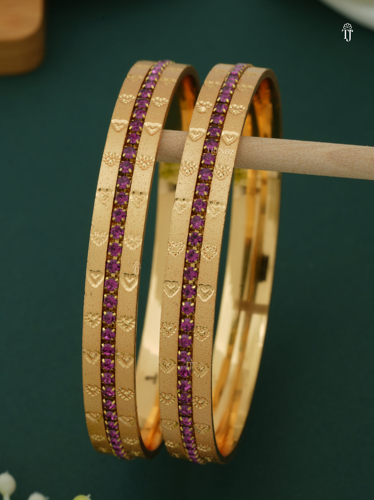 CNC Bangles Ideas | Pink Diamond Heart-Shape Design Set