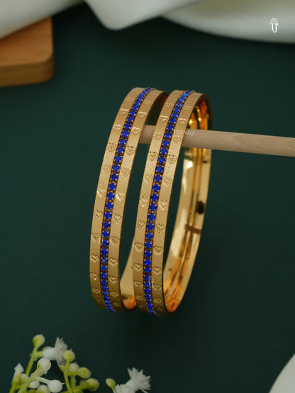CNC Brass Bangles Gold Plated | Blue Diamond Heart-Shape Design for Women