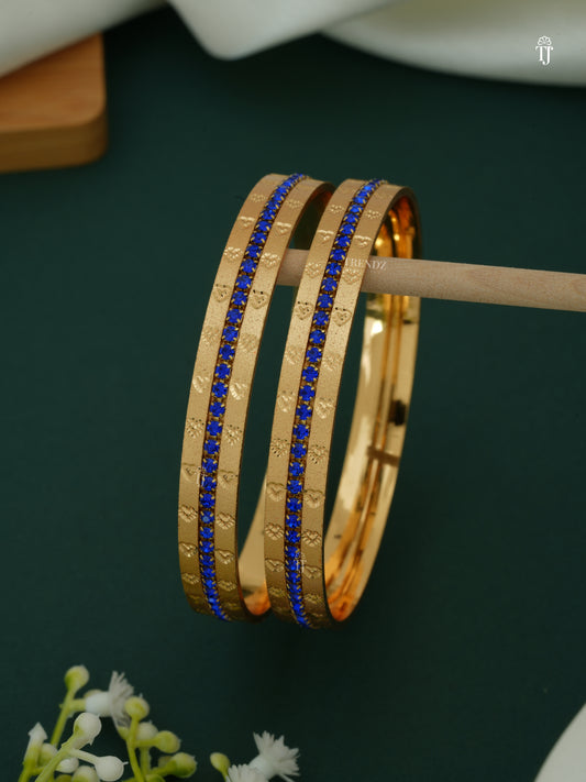 CNC Brass Bangles Gold Plated | Blue Diamond Heart-Shape Design for Women