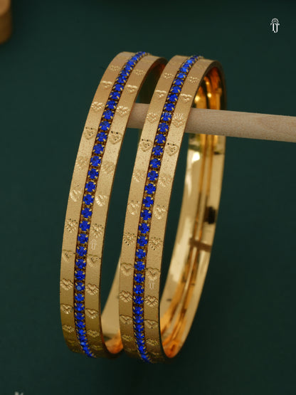 CNC Brass Bangles Gold Plated | Blue Diamond Heart-Shape Design for Women