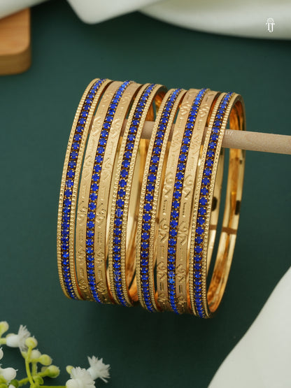 CNC Diamond Bangles | Blue Diamond Floral Design Set for Women