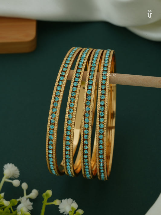 CNC Gold Plated Bangles | Ferozi Colour Diamond Bangles Set for Women