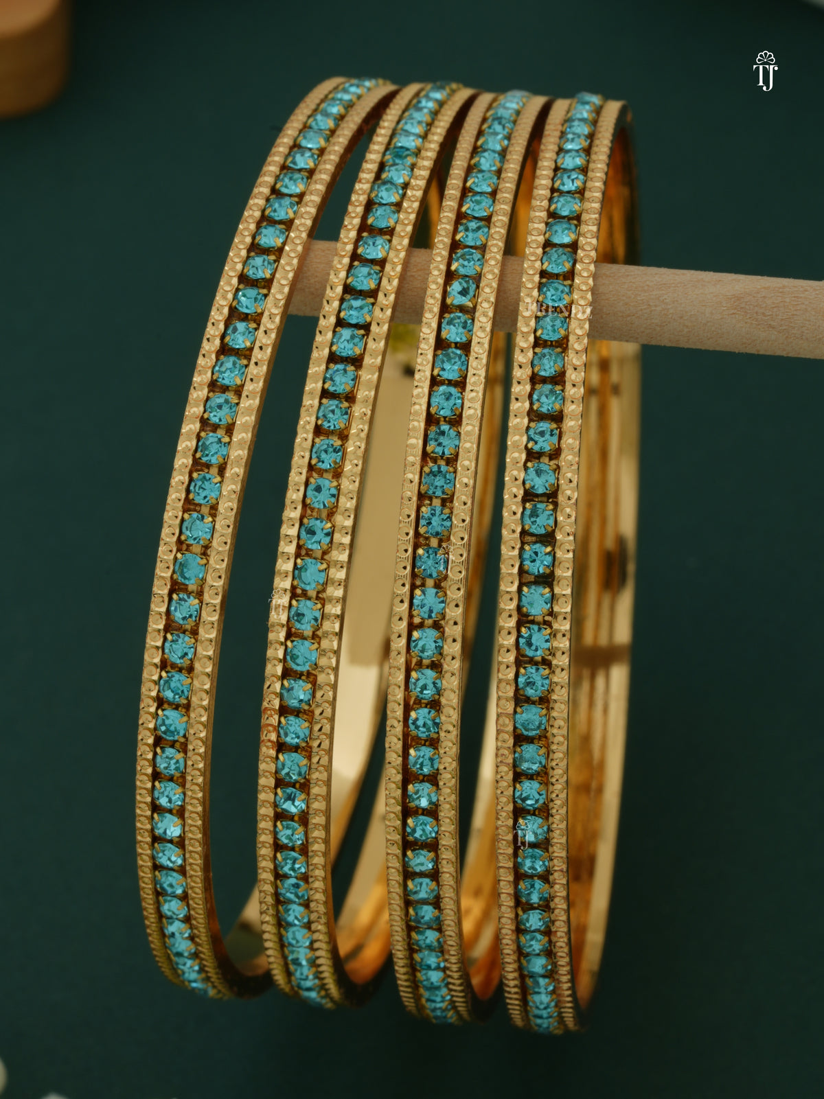 CNC Gold Plated Bangles | Ferozi Colour Diamond Bangles Set for Women