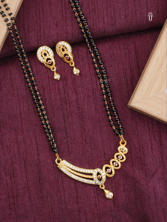 Charming Latest Mangalsutra Design with Matching Earrings | AD Diamonds & Black Beads