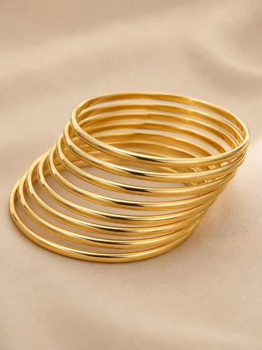 Gold Plated Sleek Plain Bangles – Charming 8-Piece Set for Daily Wear