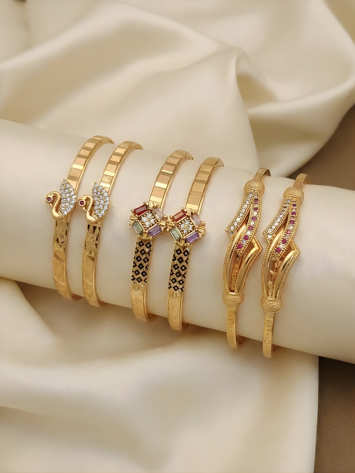 Combo Of 3 Heritage Ruby & Gold Bracelet Set