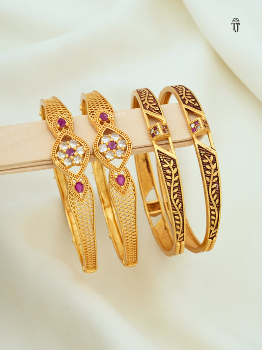 Daily Wear Bangles Set of 2 Pair | Flower & Antique AD Diamond Designer Bangles