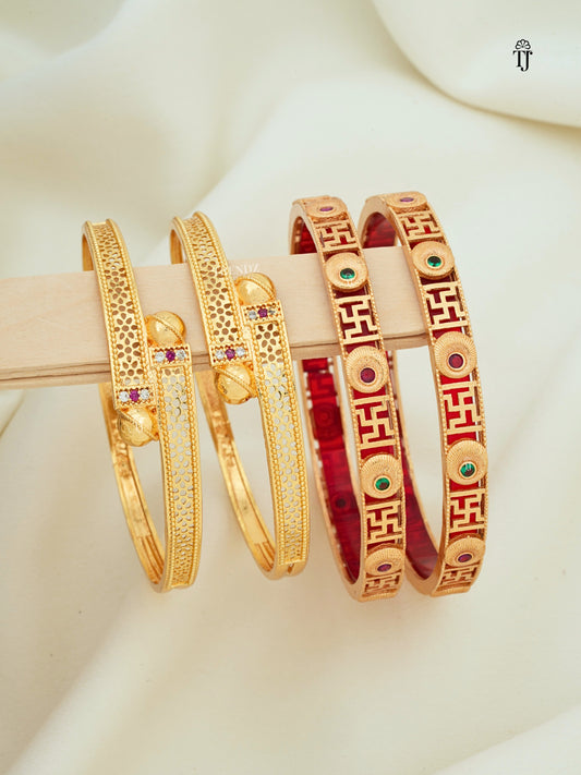 Daily Wear Brass Bangles Combo | Gold Plated AD Swastik Bangles