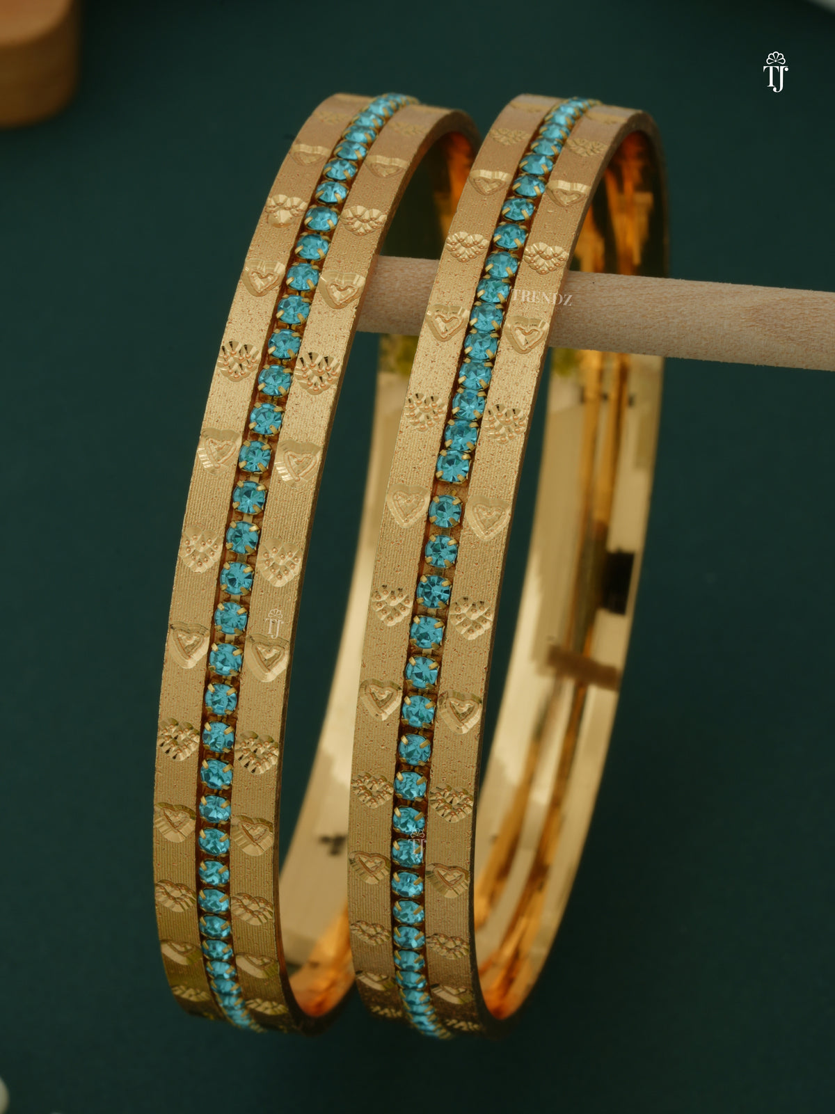 Daily Wear CNC Diamond Bangles | Ferozi Diamond Heart Design – Trendy Set for Women