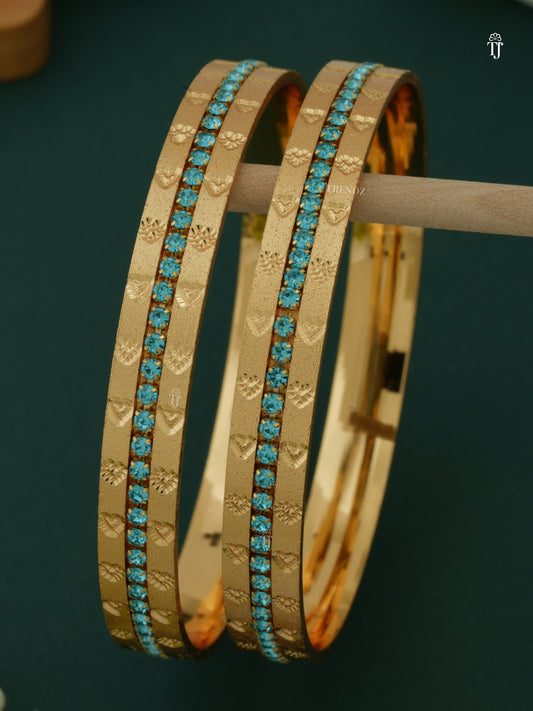 Daily Wear CNC Diamond Bangles | Ferozi Diamond Heart Design – Trendy Set for Women